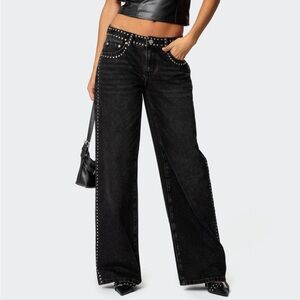Edikted Studded Black Wide Leg Jeans